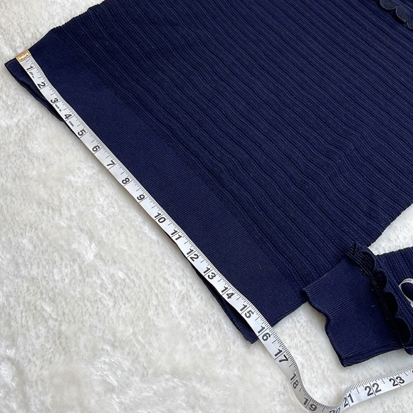 Ann Taylor Scalloped Trim Silk Blend Navy Sweater Size Medium - Picture 8 of 11